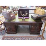 A Georgian style mahogany partner desk with green leather inset top, some handles loose, 79.5cm x