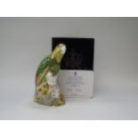 A Royal Crown Derby paperweight 'Amazon Green Parrot', gold stopper with certificate, No. 1325/2500,