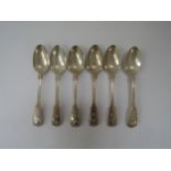 A matched set of six fiddle, thread & shell pattern teaspoons. Two by J E Terry & Co London 1834.