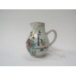 A Chinese Bird Beak cream jug, painted in enamel colours with Chinese family scene, repaired, 10cm