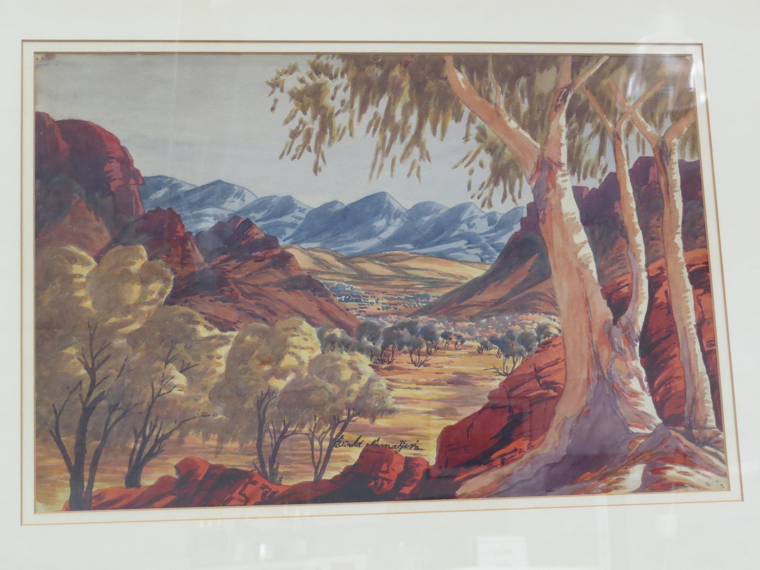 EWALD NAMATJIRA (1930-1984): Central Australian landscape, watercolour 37.5cm x 55.5cm . Note: Ewald - Image 3 of 3