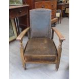 Early to Mid 20th Century lady's oak reclining armchair with stud and bead detail, 81cm tall x