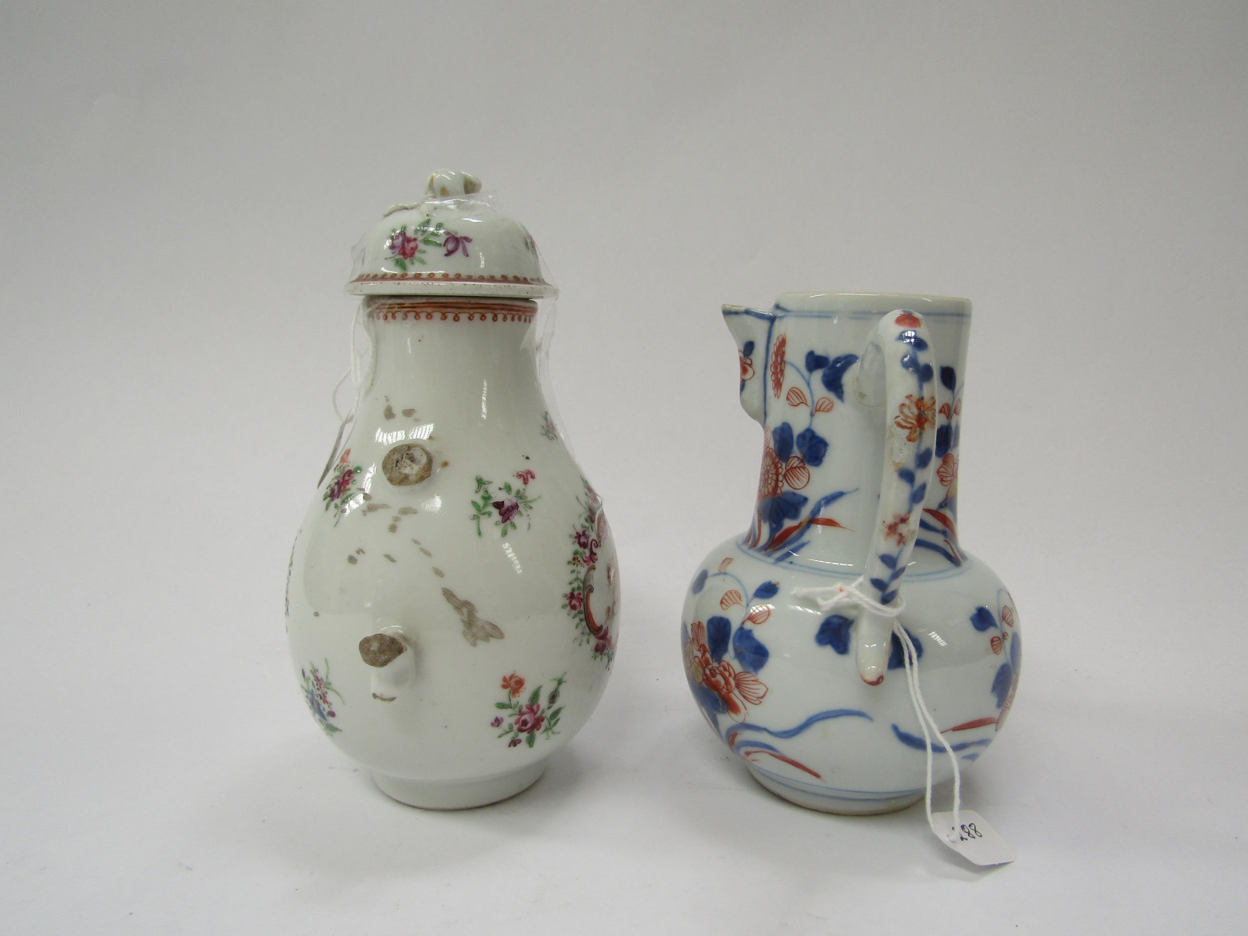A Chinese covered milk jug/ewer, floral patterns with armorial decoration within cartouche, 2nd - Image 2 of 8