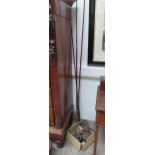 Three fly fishing rods and equipment including wooden reel, Mitchell 386 reel, floats etc