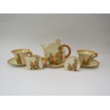 Clarice Cliff "Bizarre Sunshine" pattern tea set, damage to lid (8)