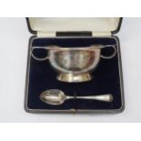 A Martin Hall & Co Ltd. silver porringer with inscription to front, Birmingham 1923, 6.5cm tall,