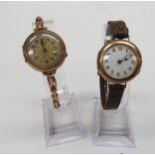 Two ladies 9ct gold cased wristwatches both with crowns missing, 39.2g total