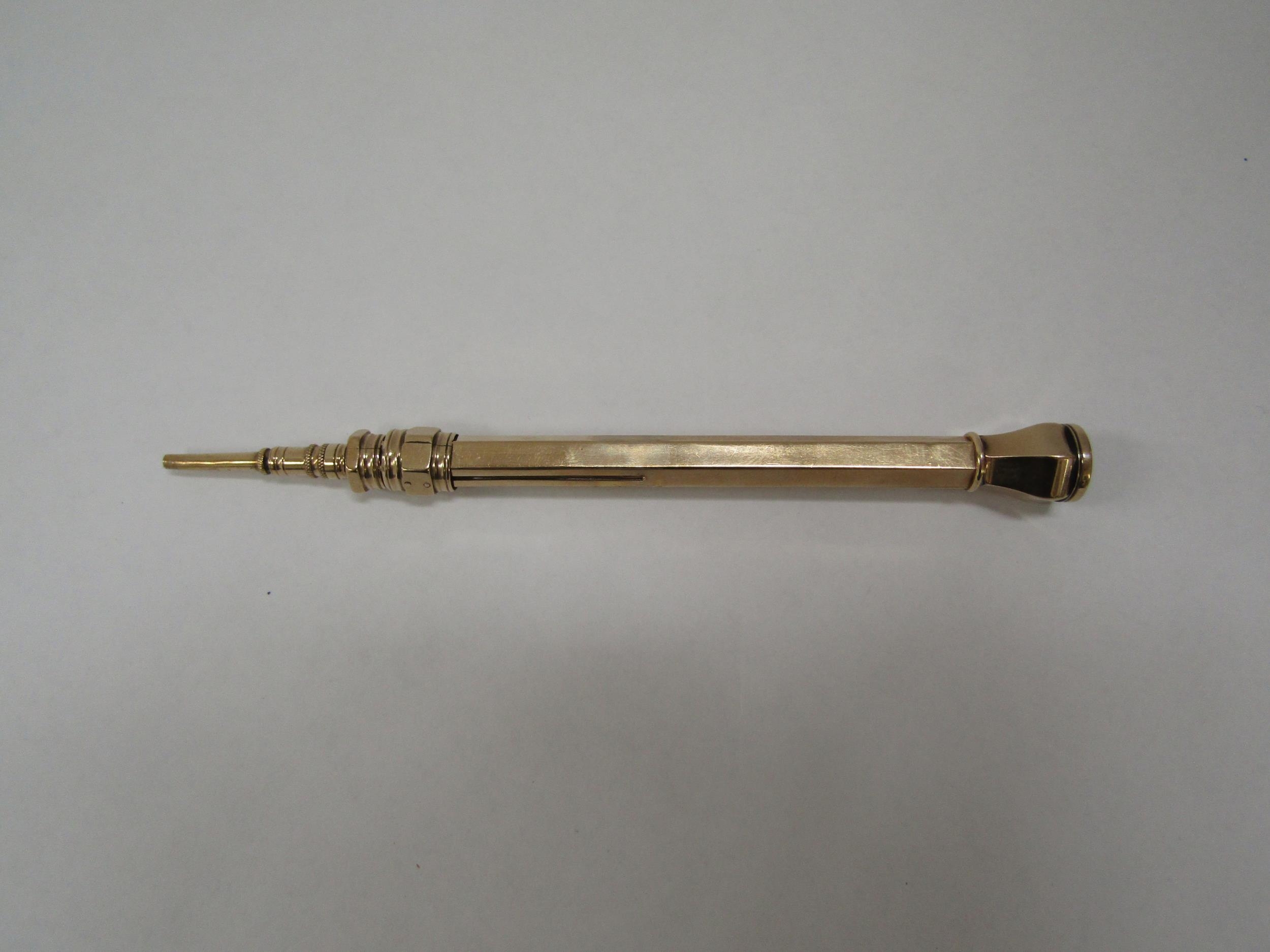 A Samson Mordan 9ct gold propelling pencil with uncarved seal top, 16.2g - Image 4 of 4