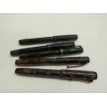Five vintage fountain pens including The "B-B" W.F.P. Co. London, Golden Platinum x 2, Altura No.