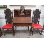 A French walnut Bonheur du Jour lady's writing desk with central mirror and jewellery drawer flanked