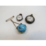 A vintage lady's wristwatch, fob watch and guilloche globe watch