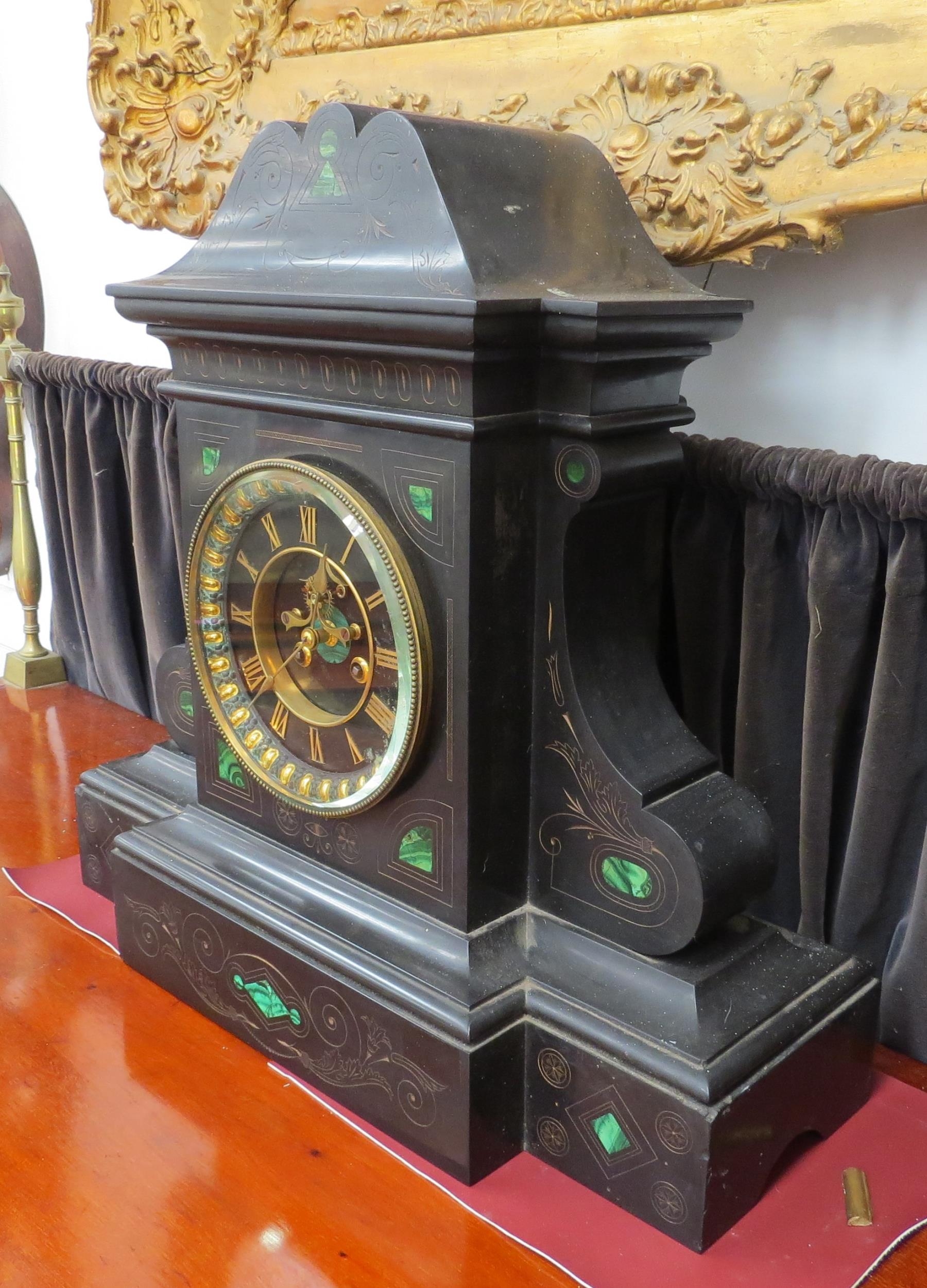 An Impressive late 19th / early 20th Century black Belgium marble mounted clock of architectural - Image 3 of 5