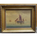S. HOPES: Early 20th Century oil on canvas depicting ships at sail, 24cm x 34cm