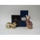 A Royal Crown Derby paperweight 'Cottage Garden Cat', gold stopper, boxed and a similar