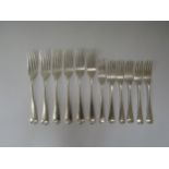 Six George III silver large forks makers marks T B London 1809 & six smaller forks by different