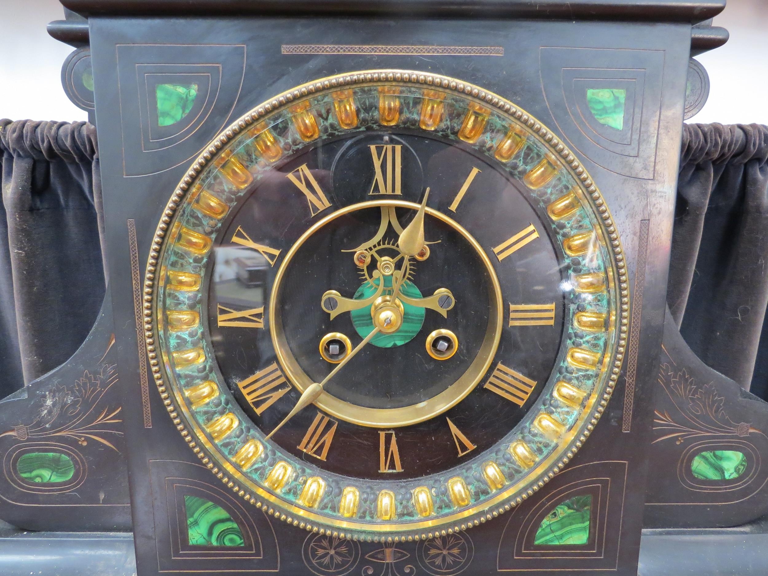 An Impressive late 19th / early 20th Century black Belgium marble mounted clock of architectural - Image 4 of 5