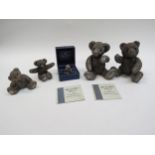 Five Country Artist hallmarked Sterling silver filled Teddy bear figures of varying sizes, 10.5cm,