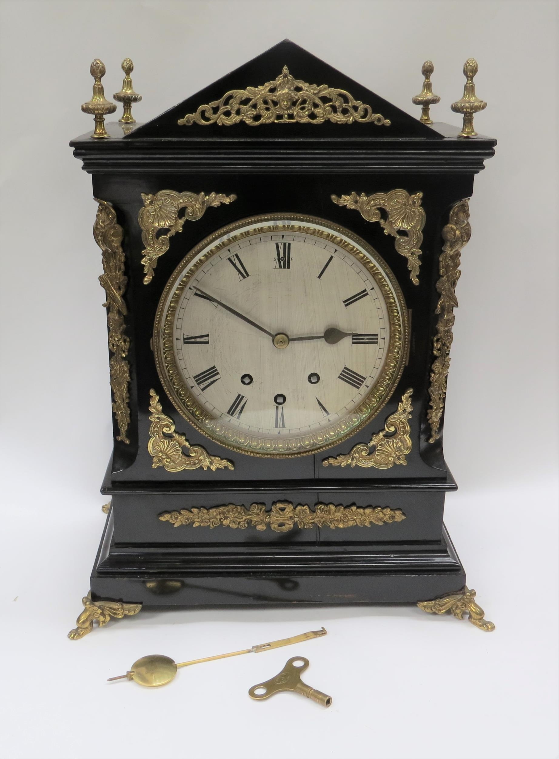 A large late 19th / early 20th Century French bracket clock, 21" x 15" x 7.5" (53cm x 38cm x