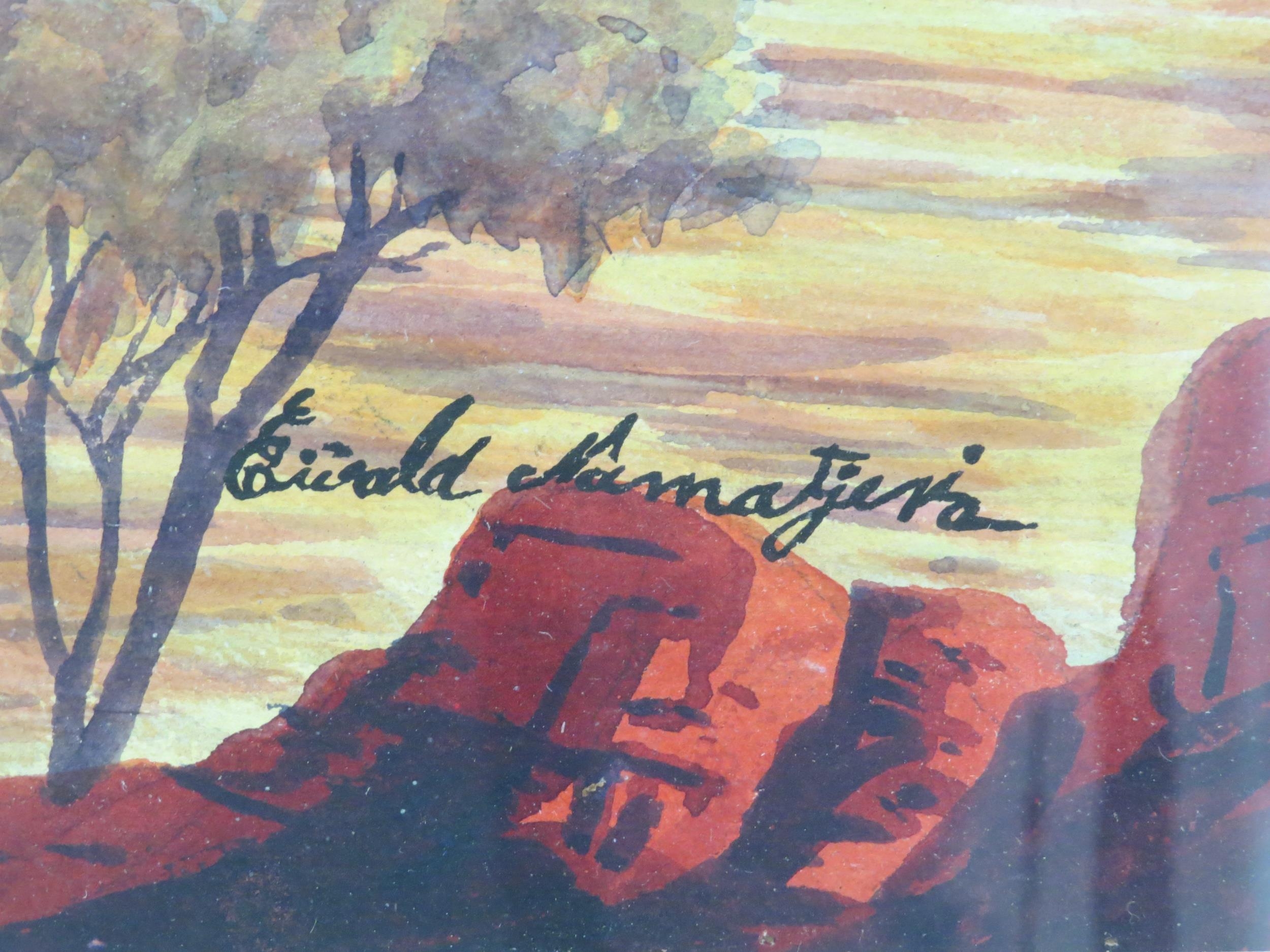 EWALD NAMATJIRA (1930-1984): Central Australian landscape, watercolour 37.5cm x 55.5cm . Note: Ewald - Image 2 of 3