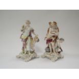 A pair of 19th Century Sitzendorf figures depicting "Harvest" and "Winter", 21cm tall