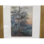 CHARLES HARMONY HARRISON (1842-1902): Sunset in woodland, watercolour, 26.5cm x 19cm