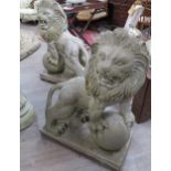 A pair of Garden Lion features made to look like weathered stone. The Lion standing with front