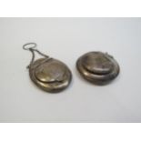 Two silver chatelaine powder compacts, 5cm & 5.5cm long, 40g