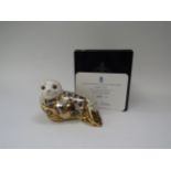 A Royal Crown Derby paperweight 'Harbour Seal', gold stopper with certificate, No. 4265/4500, boxed,