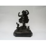 A bronze figure of Clodion Dancing Boy with vine and grapes on a marble plinth, 17.5cm tall