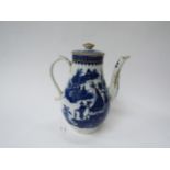 A Worcester blue and white coffee pot, fisherman pattern with Worcester numerals mark