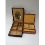 A leather Mappin & Webb jewellery box and Oriental jewellery/make-up box with dragon gold
