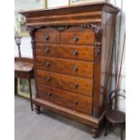 Dated 1877 a Scottish mahogany chest of two over four drawers with ogee pediment, fruit and leaf