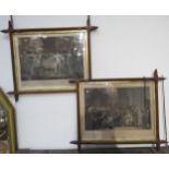 Two Arts & Crafts oak frames with gilt border both having 19th Century etchings "The Trial of