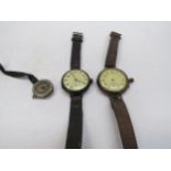 Two early 20th Century gents silver cased wristwatches and ladies nickel watch (3)