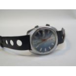 A 1960's Le Cheminant Automatic Alarm wristwatch with date / calendar aperture, blue metallic