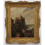 JOHN TEASDALE (1848-1926): View of Tantallon Castle on the cliffs, Scotland, oil on canvas dated