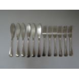 A set of six Holland Aldwinckle and Slater silver fish knives and forks, London 1919, 733g