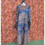 A Chinese late 19th/early 20th Century deep blue and taupe silk robe with a pattern depicting
