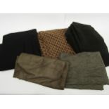 Three boxes containing haberdashery fabrics including chenille, corduroy, wool tailoring cloth in