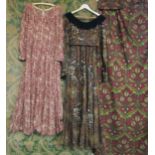 Two Medieval style made up dresses in William Morris and Liberty design fabric