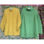 Four items of Nicole Farhi clothing, lime pat wool loose high neck jumper, mustard cotton cable knit