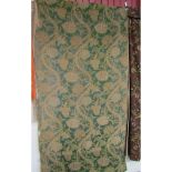 An Art Nouveau door curtain, green ground, trailing Iris floral pattern, unlined, a/f in places,