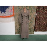 BIBA, 1970's original herringbone brown wool full length double breasted coat with exaggerated lapel