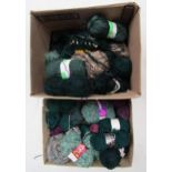 A box of knitting wool yarns, "Jaeger" Super Chenille "Aubrietia", Avocet Garbo, Jaeger Catkin,