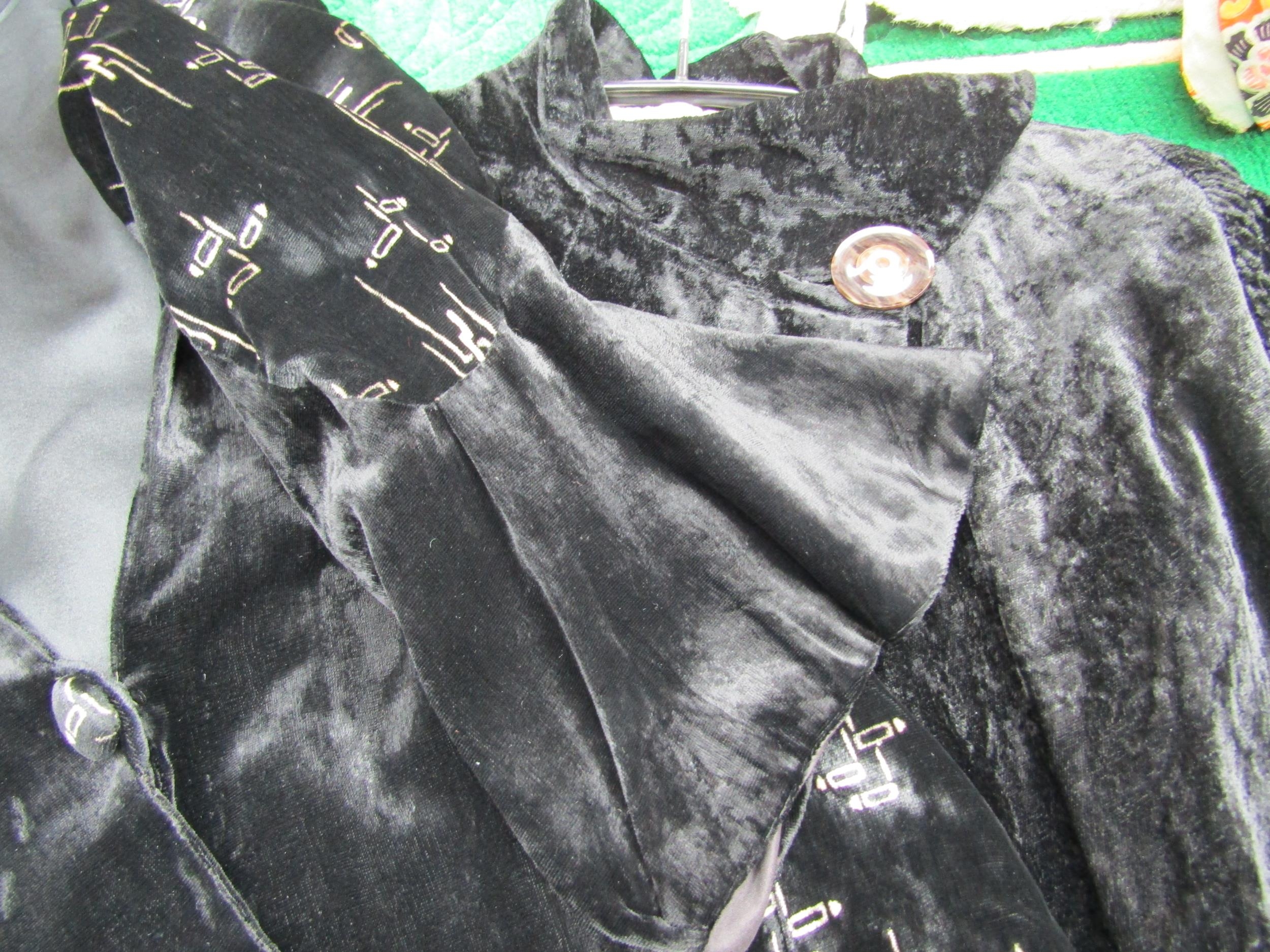 Two items of ladies' 1920's/30's clothing to include a black silk velvet coat, softly ruched at - Image 3 of 4