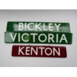 Three wooden painted reproduction signs - Kenton, Victoria and Bickley