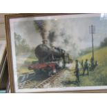 Two framed and glazed prints depicting "Sunday Working" and "The Age of Steam"