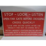 A plastic level crossing sign, Stop - Look - Listen