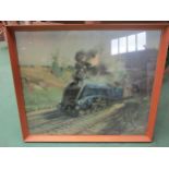 A framed and glazed print of locomotive 4468 'Mallard' emerging from tunnel by Terrance Cuneo