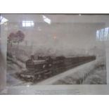 Two framed and glazed black & white prints depicting African Journey and Locomotive and Carriages on